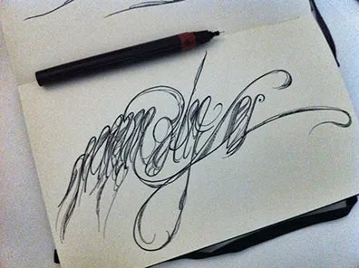 Semi-calligraphic artwork calligraphy drawing moleskine rotring