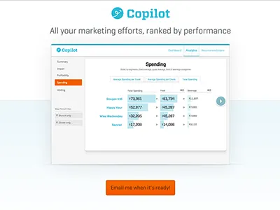 Copilot Landing Page button carousel gradient landing page photo gallery screenshots signup