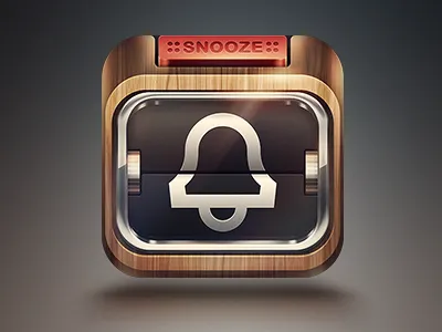 alarm icon alarm app button chrome clock flip flipclock icon ios iphone light metal snooze wood