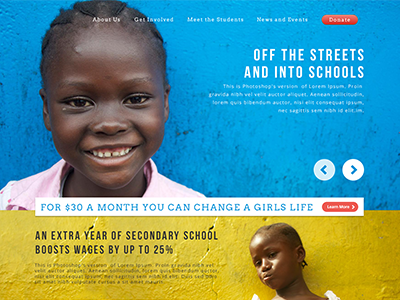 (mostly) finished Homepage big background charity color photography schools