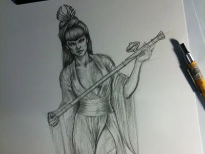 Dragon's Den dragon drawing geisha graphite opium orient pencil poster