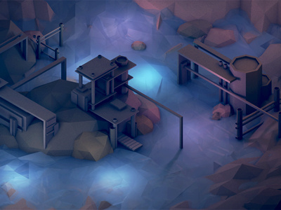 Port Harbor [Night] 3d architecture c4d cinema 4d city dark dock dusk harbor iso isometric landscape light low poly lowpoly model night nighttime ocean pier polygons render shapes town water