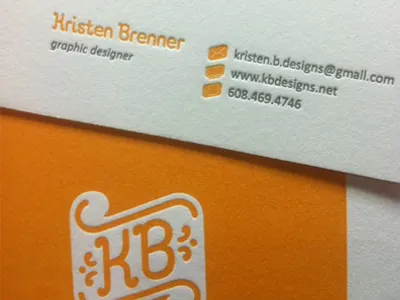 Letterpress - KB Designs Business Card business card custom design graphic icon identity letterpress logo orange paper