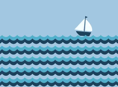 Cropped Ocean Waves Print: Pre texture blue boat illustration ocean print sail sketch vector waves