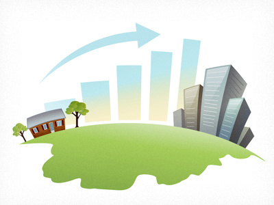Evolution Illustration arrow buildings chart growth house illustration vector