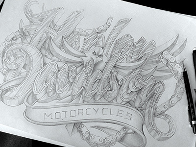 Harley Davidson chain chains davidson design illustration. harley leather motorcycles schultz sketch type typography