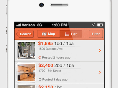 Apartment Search List View apartment apartment search design ios ios design ios ui iphone iphone design iphone ui list list view mobile mobile design photos pictures ui ux