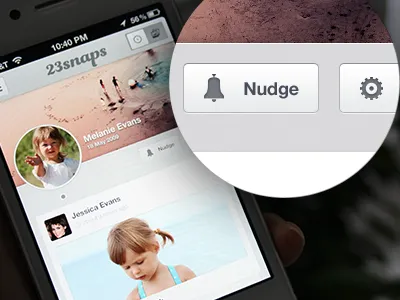 Profile Screen (+ real pixels) action application button comment dark design effect gradient grey icon ios iphone like noise nudge photo texture ui user interface ux white