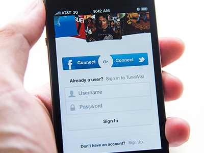 TuneWiki App app login tune ui wiki wunewiki