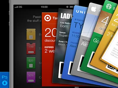 Passbook GUI PSD card freebie ios ios6 iphone pass passbook psd source template