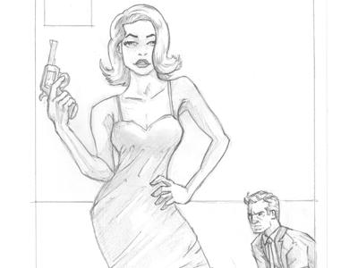 Detective Pulp Sketch concept cover crime doodle dress gun hair hand drawn layout pulp sketch
