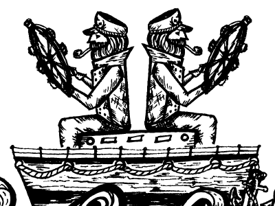 Two Lonely Captains anchor boat captain etching illustration logo sea texture