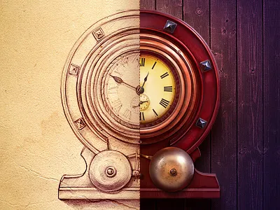 Clock atmosphere clock hour icon illustration metal old paper rusty sketch steampunk time wall wood