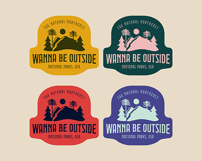 Wanna Be Outside Badges badge branding color hiking illustration mountains northeast outdoors trees typography