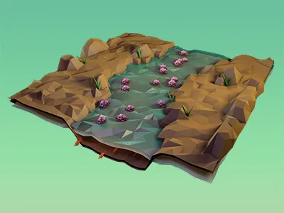 Blossoms Downstream 3d 4d blossoms cinema 4d low poly photoshop stream water. flowers