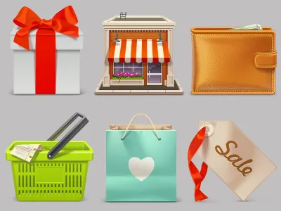 Free eCommerce Icon Set bag bow box cart free gift icon icons label sale set shop shopping wallet