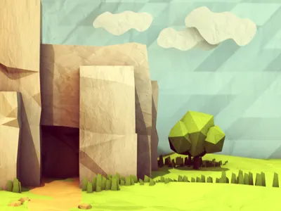 Paper Test 3d ao c4d cinema 4d house landscape low poly lowpoly model paper render sky test texture trail trees