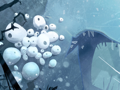 Monster black blue eyes ice monster snow teeth yetis