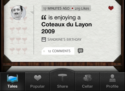 Winetales iOs app design. app design feed ios tabbar winetales