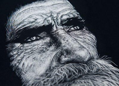Wrinkles eyes face illustration man scratchboard sketch winkles