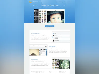 Collections.me launched! app apple blue collections.me facebook google instagra landing mac slider ui ux