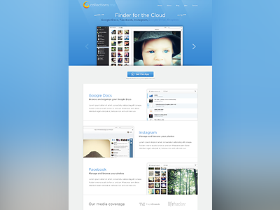 Collections.me launched! app apple blue collections.me facebook google instagra landing mac slider ui ux