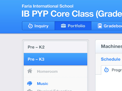 Ui Elements + Navigation "Tabs" application attachment clean full screen header light nav navigation school selected side tabs ui ux website