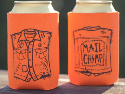 Koozie Kings banana beer beverage denim vest dude illustration koozie mailchimp print rock tcb