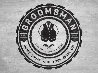 Updated Groomsman Crest chain crest diamond distress logo pistol texas texture vest wedding