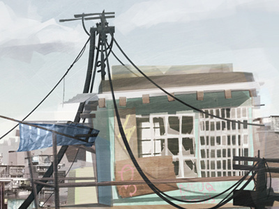 Edge of town blue concept digital explosions green paint