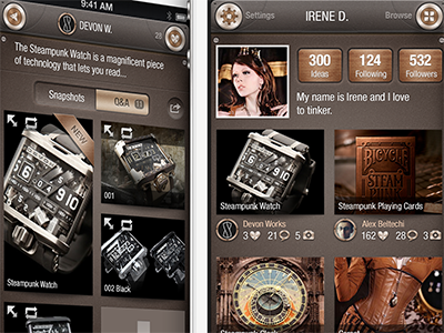 Tinker App mobile steampunk ui