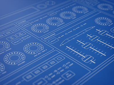 Synth Desktop Hardware Wireframe blue blueprint bluuuuuuue knob led slider synth wireframe