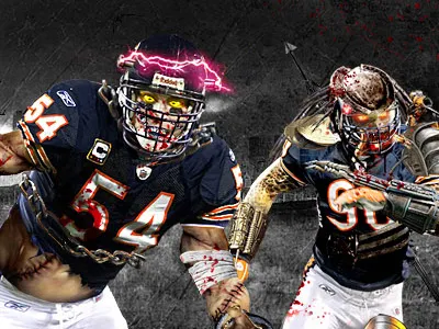 Chicago Bears - Monsters of the Midway background brian urlacher chicago chicago bears design brass desktop devin hester graphic design jay cutler julius peppers nfl print wallpaper