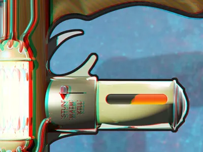 The Sansinator (model F) 3d anaglyph cosmic sans raygun scifi