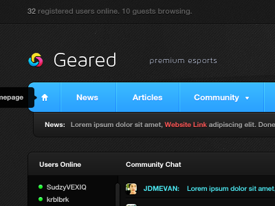 Geared Esports chat dark esports gaming geared navigation ui ui design uidesign web web design webdesign