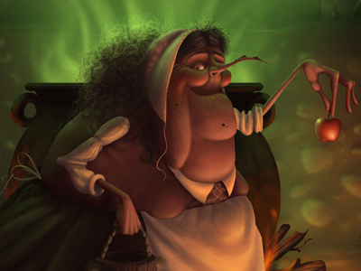 Witch apple cauldron character design cottage halloween ilustration poison puritan witch