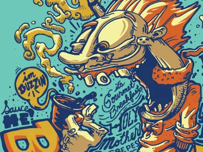 Sauce Me beverage breakfast coffee food illustration letters mustache text