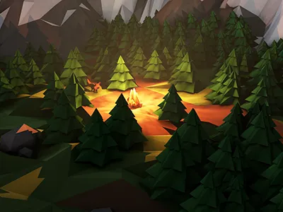 Campfire Close-up 1 3d 4d camp cinema 4d fire forest low poly mountains photoshop