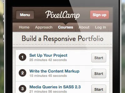 Course View - iPhone Portrait brandon grotesque brown canvas red responsive wood