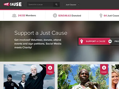 Just Cause buttons cause charity dual grey home icons just landing page red screen website wide