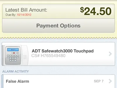 MyADT Responsive Dashboard adt alarm billing blue fireworks grey security