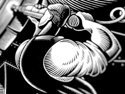Plane builder airplane heroic illustration scratchboard