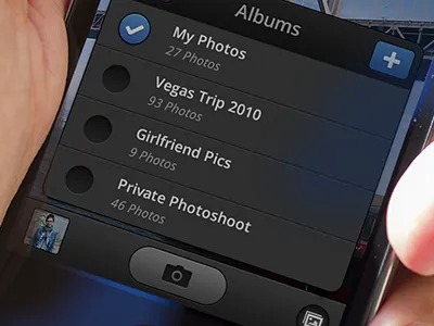 iPhone UI - PrivateCam Album Popover app beta camera dark ios iphone mobile ui photo photoshop popover purple retina sign up ui user interface