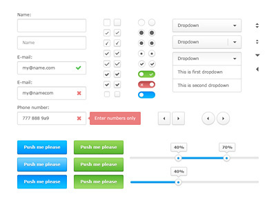 White Ui Kit Freebie arrows buttons checkbox clean dropdown free freebie grey handler kit radio shadows switch ui validation white