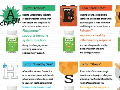 Back to School Trifold ayurveda back to school backpack book books dropcaps earth green health herbal icons illustrations india letters medicine naturopathic school skin sleep sneeze stress textbooks thought bubble zzz