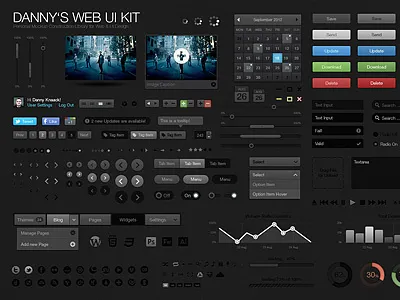 UI Library Dark arrow button glyphicons gradient graph icons iconsweets kit library light menu mockup photoshop pictogram slider symbol ui vector web