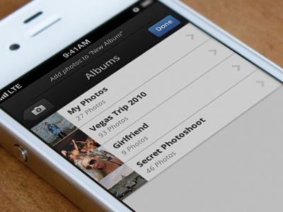 Add Photos - iPhone UI albums app beta dark edit ios iphone mobile ui photos photoshop purple retina sign up ui user interface