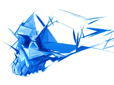 BLUE SKULL abstract acrylic blue board fragment paint