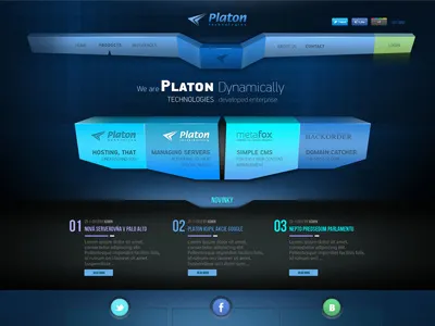 Webhosting company, draft 3d banner blue color colour colours dark design four future grid hosting infographic menu platon rotator server shit squares tech ui web webhosting website
