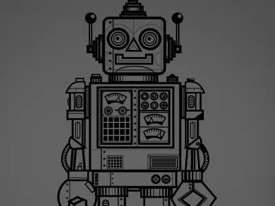 DBH x wotto tee bot character design cute funny geek line nerdy old fashioned retro robot robotic tee toy toys vector vintage